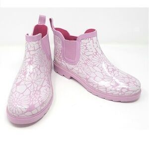 Women's Rubber Ankle Rain Boots, RB-3165, Pink, Size 9
